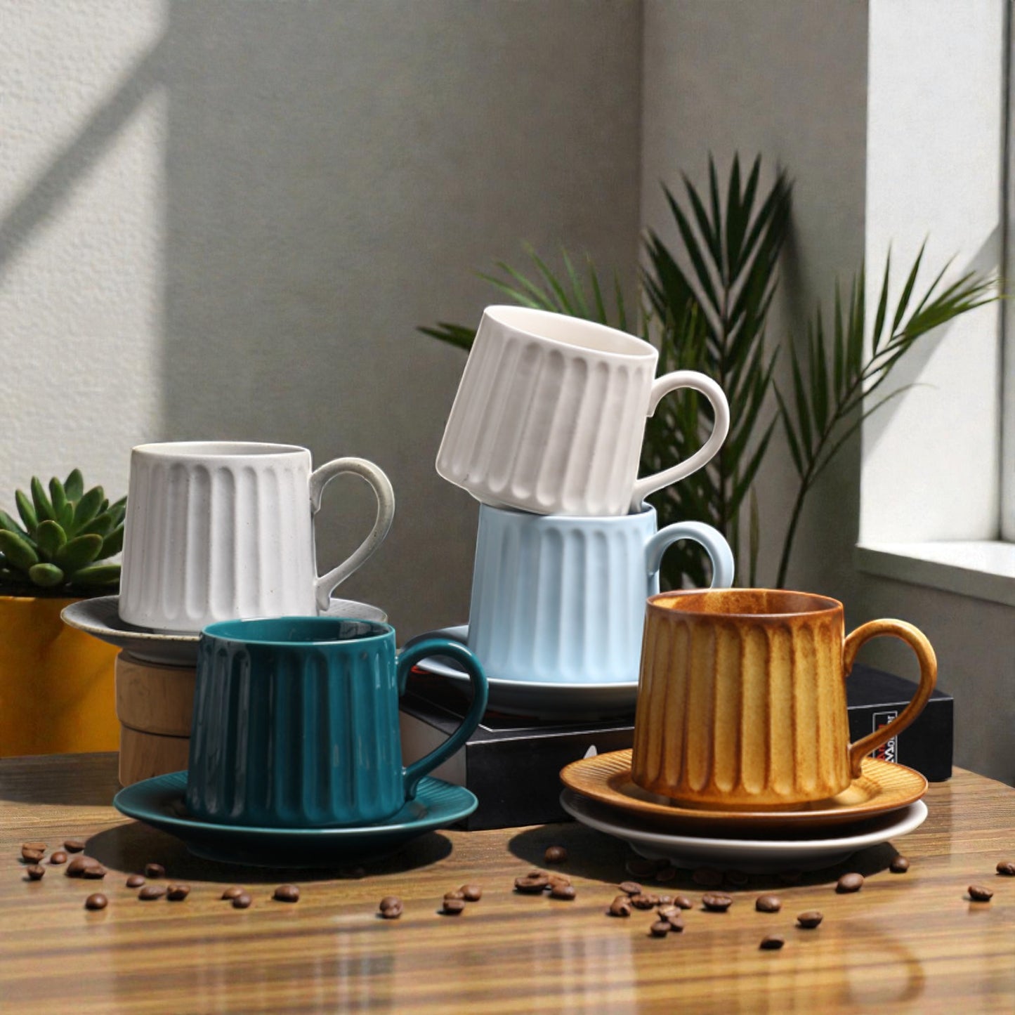 Striped Cup with Saucer Set